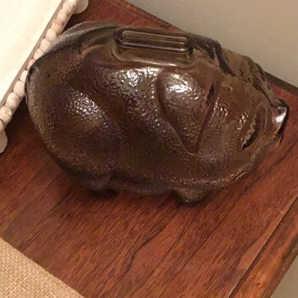 VINTAGE gray/brown colored textured glass piggy bank - Picture 5 of 13